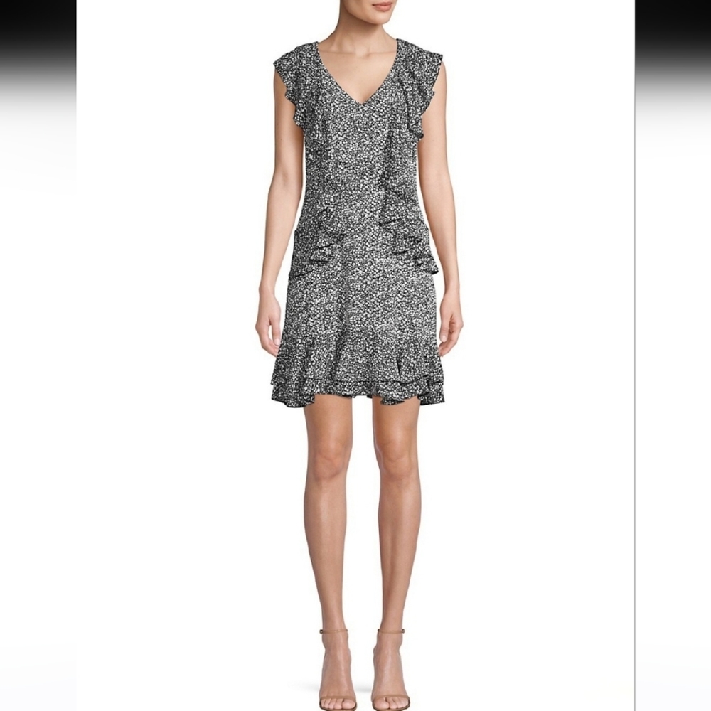 Michael Kors Ditzy Floral Ruffle Back Zipper Shift Mini Dress Size 2